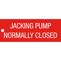 Jacking Pump Isolating Valve Normally Open - Traffolyte Sign 80mm x 30mm